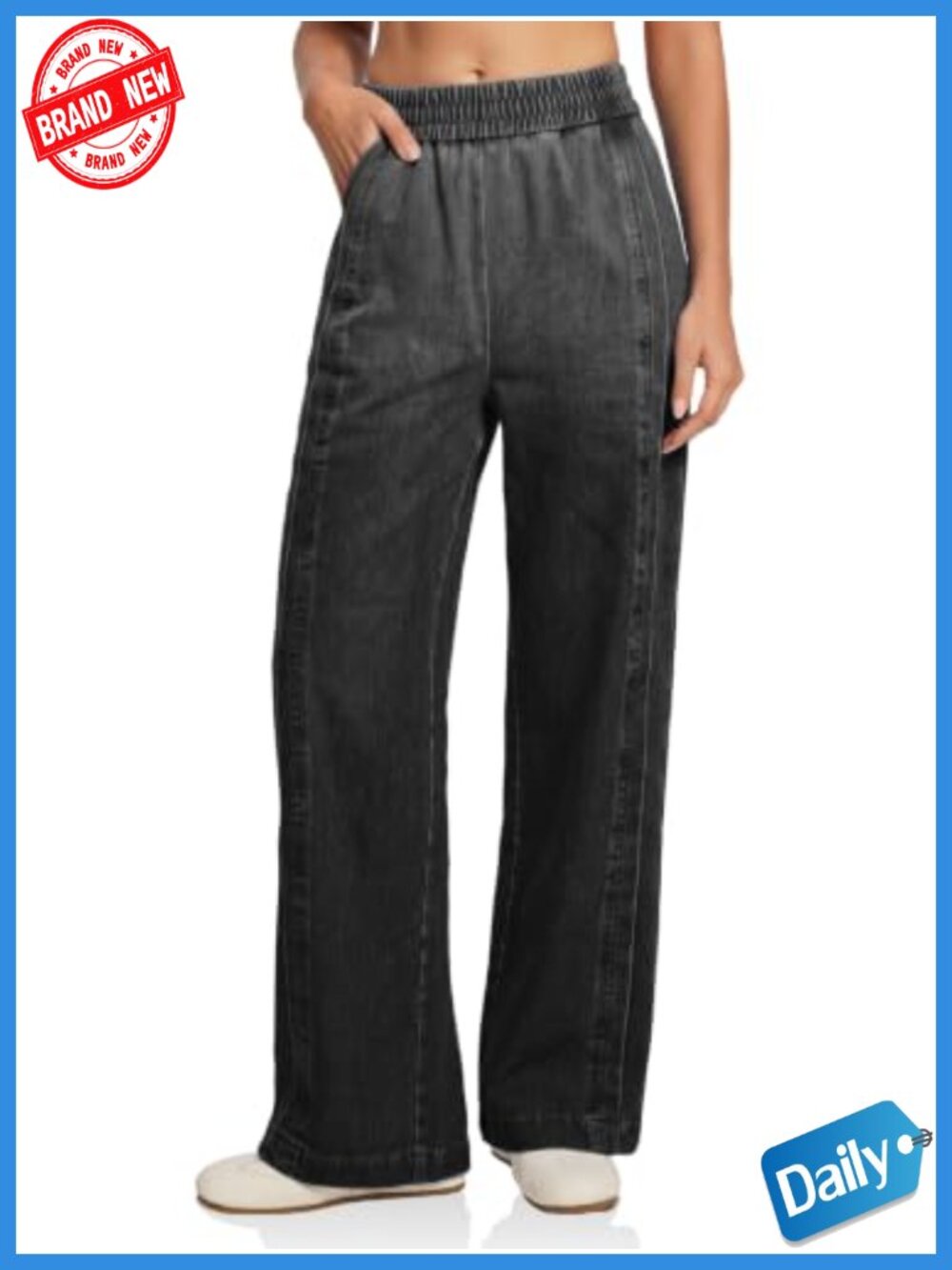 Wide Leg Jeans High Waist Pull On Stretchy Denim Pants